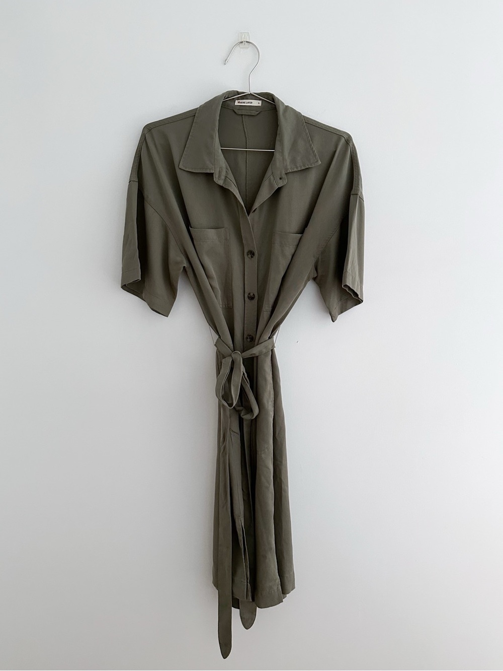 Marine Layer Renata Shirt Dress Size Small Olive Green Belted Utility Midi Dress - Picture 2 of 9